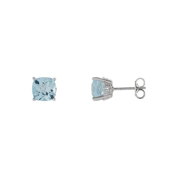6mm Cushion Sky Blue Topaz Stud Earrings in 14k White Gold